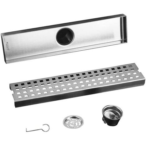 Scarico doccia in acciaio inox da 30 cm – Scarico a pavimento con filtro per capelli – Scarico per bagno piastrellabile – Dispositivo deodorizzante (1/4)