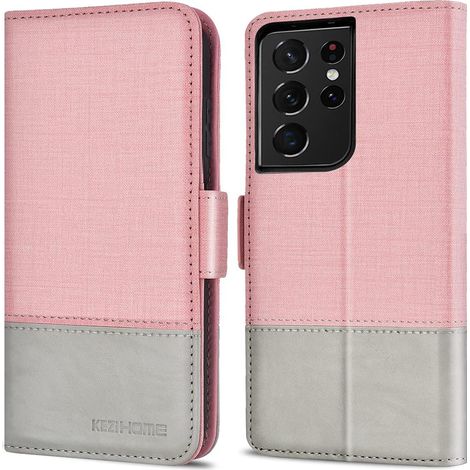 SAMSUNG GALAXY S21 ULTRA PINK GRAU STOFFKLAPPENHÜLLE SM-G998 (1/5)