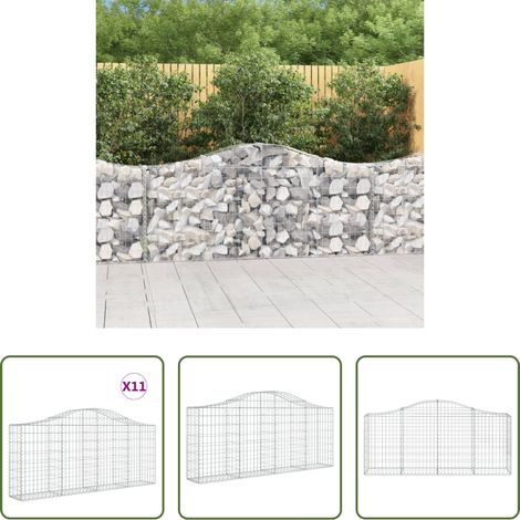 vidaXL Gabionen -  Gabionen mit Hochbogen 11 Stk. 200x30x80/100cm Verzinktes Eisen