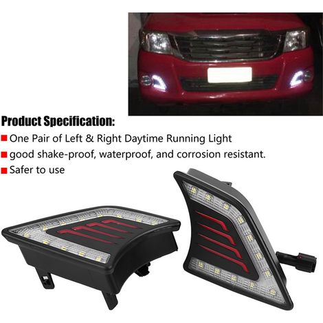Paar LED-Tagfahrlichter für Hilux Vigo 2012-2014, weißes Tagfahrlicht, Nebelscheinwerfer, kompatibler Ersatz, 2 Stück, wasserdicht. (1/5)