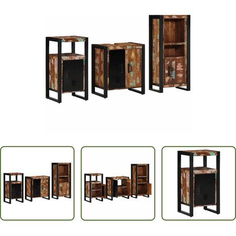 Badezimmerregal - Badezimmermöbel-Set mit Regal 3 pcs Massives upgecyceltes Holz (1/5)