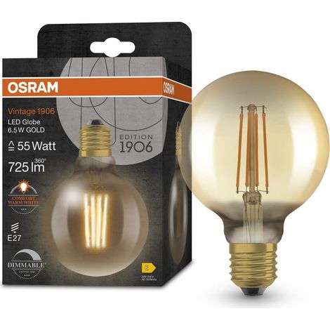 Osram, Lampada LED Vintage 1906 Classic Globe, 6.5W, E27, Filamento Oro, Dimmerabile
