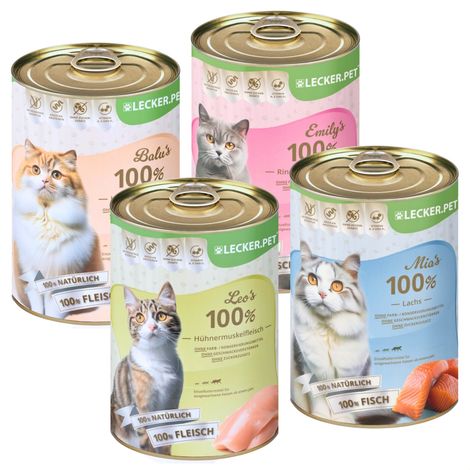 24 x 400 g Mélange d'aliments humides pour chats Lecker.Pet® Balu's, Emily's, Leo's & Mia's 100 % poisson & viande (1/5)