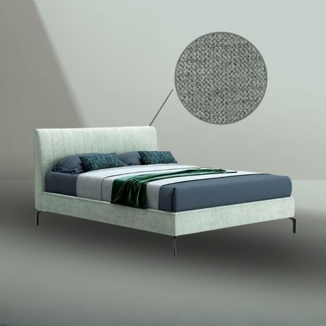 Letto matrimoniale contenitore testiera cuciture verticali Aki colore verde marino (1/4)