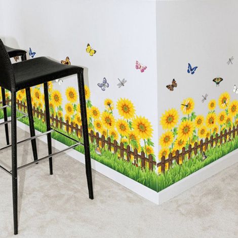 Set mit 6 wasserfesten PVC-Wandaufklebern mit Sonnenblumenmotiv, selbstklebende Dekoration für Kinderzimmer oder Badezimmer, selbstklebende Wandbordüre (1/5)
