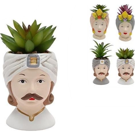 TrAdE Shop Traesio - Set 12pz Vaso Di Fiori Forma Di Testa Moro Statuetta Decorativa Pianta Grassa 14 Cm 660553 - (1/3)