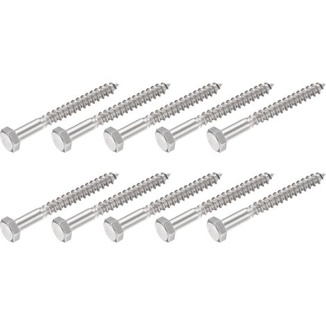 Hex Tirefond Vis (M8x75mm)10pcs, 304 Inox Acier Autotaraudeurs Bois Boulons - pour Ménage Applications