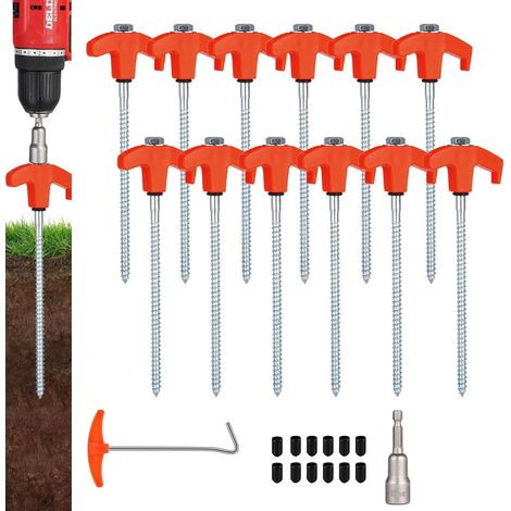 Estacas para tiendas de campaña, anclajes de suelo de alta resistencia con rosca, estacas metálicas con cabeza hexagonal (paquete de 12) (naranja) (1/5)