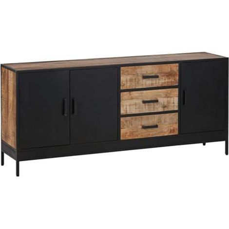 Commode Meuble de rangement en bois de manguier coloris noir/marron - Longueur 160 x Hauteur 90 x Profondeur 40 cm -PEGANE-