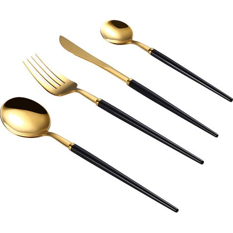 Couverts En Acier Inoxydable - Set De 4 Pièces Fourchette Cuillère Couteau - Pour Usage Quotidien Restaurant Camping - Argenté (1/5)