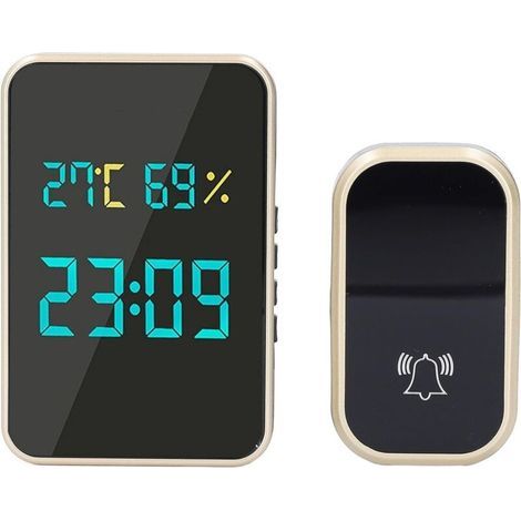 Campanello senza fili automatico e impermeabile per esterni, senza batterie, con visualizzazione di temperatura, umidità e ora, dotato di 38 melodie e 4 livelli di volume. (1/5)
