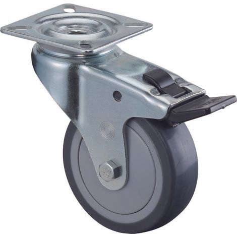 BS-R Lenkrolle 75 mm mit Feststeller, Gummirad grau, Kugell., Platte 60kg (1/2)
