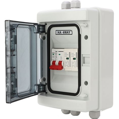 Boîtier étanche de distribution extérieur 32A, interrupteur sectionneur MCB 500V DC, protection disjoncteur pour installation solaire, coffret IP65 robuste. (1/5)