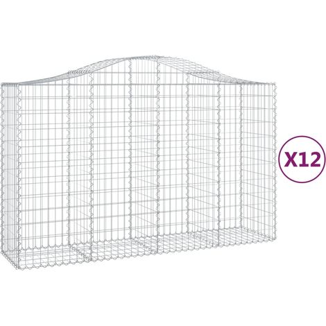 Paniers à gabions clôture cage mur de soutènement arqués 1lot de 2 200 x 50 x 120/140 cm fer galvanisé Argent