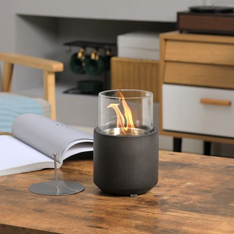 Cheminée bioéthanol de table 0,4L, 12x12x19cm, gris anthracite, foyer écologique portable (1/5)