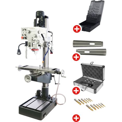 Pack Perceuse-fraiseuse à colonne perçage jusqu'à ø 32 mm CM4/M16 1,5 kW 400 V table croisée + pompe et accessoires de base Torros PF40CP PACK (1/5)