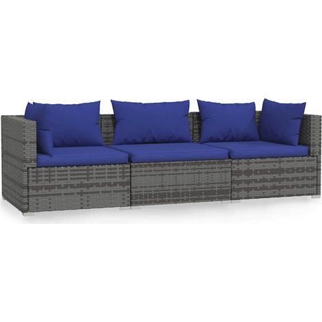 Maison Exclusive - Divano a 3 Posti con Cuscini in Polyrattan Grigio (1/5)
