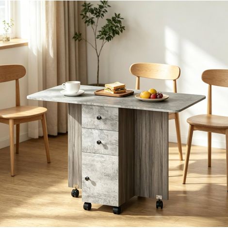 Tavolo da pranzo pieghevole salvaspazio con cassetti e ruote 120 x 60 x 76,5 cm grigio OKWISH (1/5)
