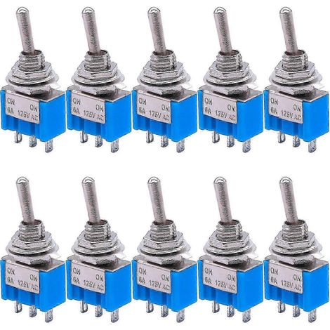 Lot de 10 mini-interrupteurs à bascule SPDT (3 broches, 2 positions ON/ON), modèle miniature 6 A 125 V CA (1/5)