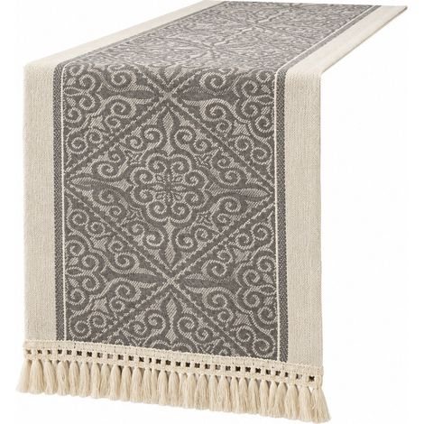 Chemin de table rouge de Noël, en lin et coton imperméable, long drapeau de table pour meuble TV, table basse, gris romantique (1/5)