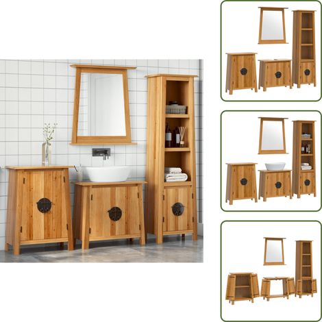 The Living Store 4-tlg. Badmöbel-Set Massivholz Kiefer - Badmöbel-Set - Kiefernholzmöbel - Vintage Badezimmer - Badezimmerausstattung - Handtuchhalter (1/5)