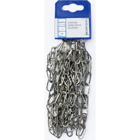 Catena genovese pretagliata maglia quadra Ø 2 mm. in acciaio nichelato 2,5 mt.
