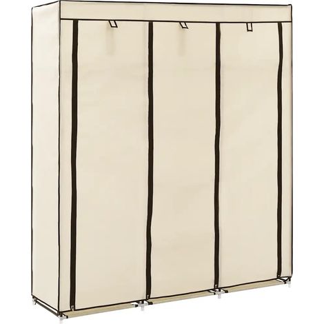 Armario portátil con compartimentos y barras para uso en dormitorio 150 x 45 x 175 cm diseño práctico en tela crema 020046445 (1/5)