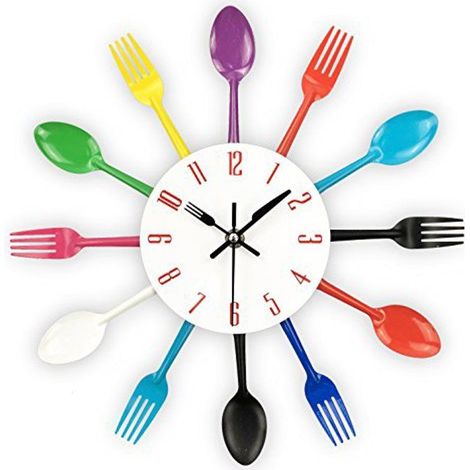 Horloge murale de cuisine 3D amovible, moderne et créative, avec couverts, cuillère, fourchette, miroir, autocollant mural, décorati