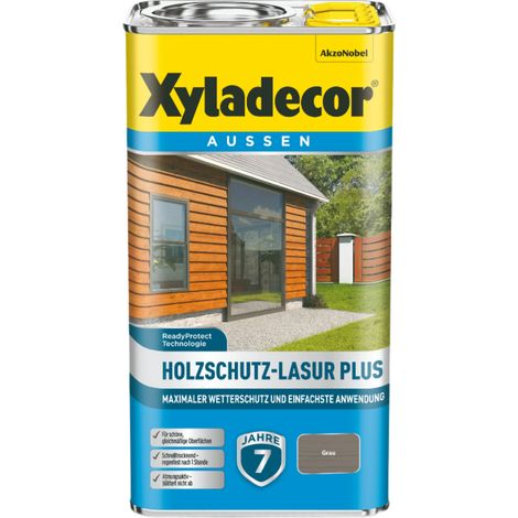 Xyladecor Holzschutz-Lasur Plus, Maximaler Wetterschutz und einfachste Anwendung, Grau, 4 l (1/5)