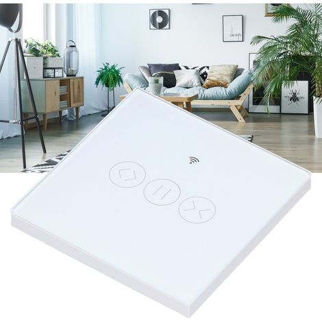 Interrupteur intelligent pour rideaux, stores enrouleurs, volets roulants, commande tactile sans fil WiFi via application mobile, prise UE, 90-250 V, blanc (1/5)