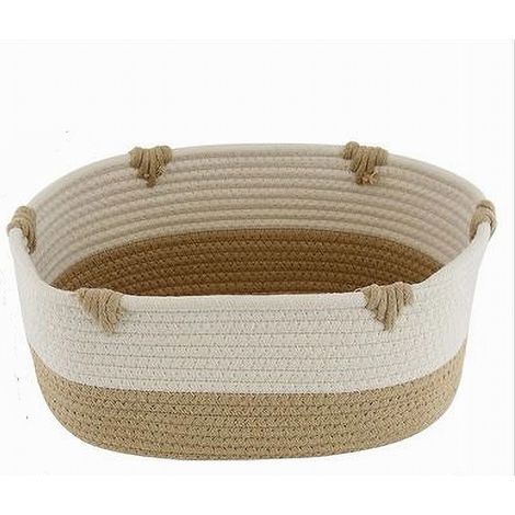 TRADE SHOP - Cesto Porta Biancheria Bicolore In Tessuto Intrecciato Cestino 30x22x14 Cm 10660 -