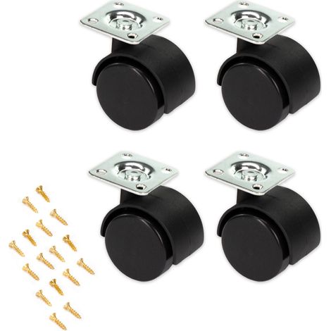 Lupia - Set di 4 Ruote per mobili 4 cm Nere piroettanti, Rotelle con piastra di montaggio e viti incluse (1/4)