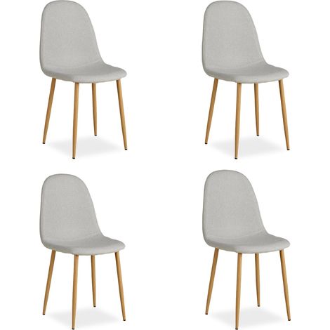 Juego de 4 cómodas y modernas sillas de cocina comedor en tela gris, patas de metal imitación madera CDS06204 (1/5)