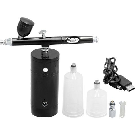 KKmoon Usb Rechargeable Airbrush Kit Pompe De Pulverisation Airbrush Compresseur A Double Action A Main Airbrush Gun Tattoo Peinture Hydratante Maquillage Fx, Noir, Ensoleillé (1/5)