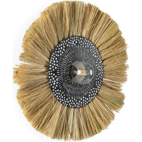 Applique ronde en herbe de mer et métal - blanc, noir et naturel (1/5)