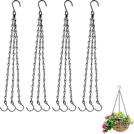 Lot de 4 chaînes suspendues en métal 40 cm avec Crochets – Suspension Noire réglable pour jardinières, lanternes, mangeoires à Oiseaux et décoration extérieure Charge 10 kg (1/5)