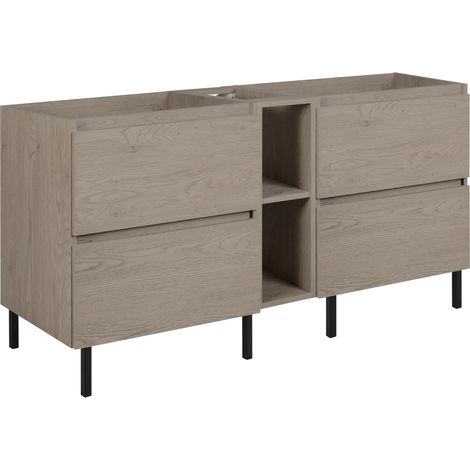 Mobile da bagno 140 cm (2x 60 + 20) + piedini per mobili, Colore: Rovere Scuro, 140 x 46 x 80,7 cm, senza piano di lavoro (1/5)