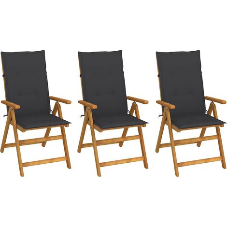 Lot de 3 Chaises de jardin pliables - Chaises d'extérieur pour terrasse/jardin avec coussins Bois d'acacia BV250701 - BonneVie (1/5)