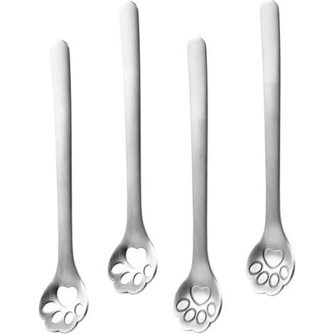 4Pcs Agitateurs À Café Cuillère À Mélanger Cuillères À Dessert Cuillère À Long Manche Cuillères À Café En Acier Inoxydable (1/4)