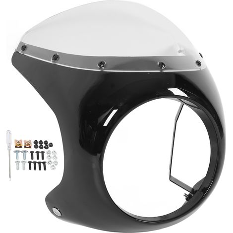Carénage de phare avant de moto de 7 pouces, Surface lisse, résistant au vieillissement, résistant à l'usure, adapté aux phares ronds de moto, noir brillant et transparent. (1/5)