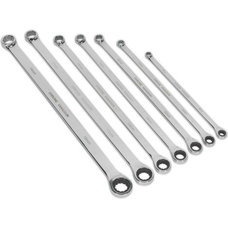 Sealey Premier Extra-Long Double Ring Ratchet/Fixed Spanner Set 7pc AK6319