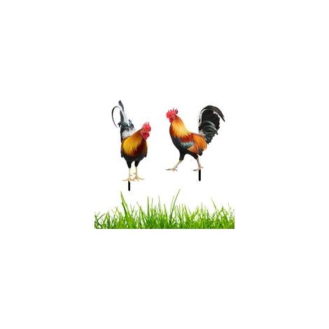 Juego de 2 estacas de jardín con forma de gallo, estatua de acrílico, accesorios decorativos para jardín, patio y césped, regalos - Crezuo