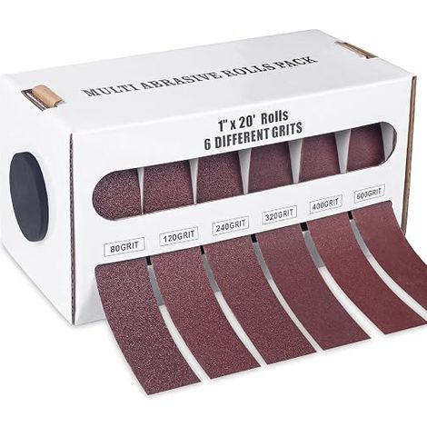 rouleaux de papier abrasif avec distributeur, 2,5 cm x 6 m, 80/120/240/320/400/600, grain pour bois, métal, meubles, peinture, cloison sèche (1/5)
