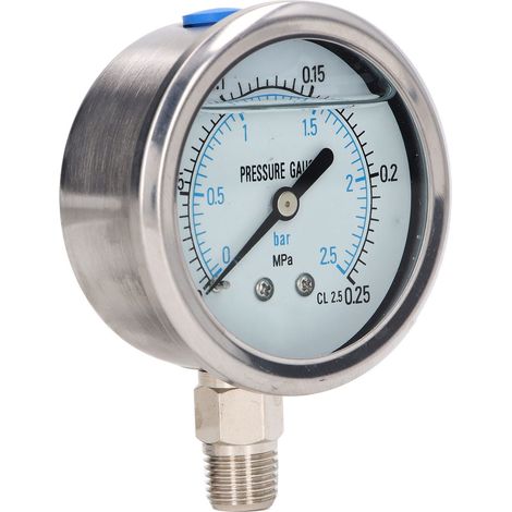 Robustes Vakuummanometer aus Edelstahl für industrielle und private Anwendungen, 1/4-Zoll-NPT-Anschluss, Messbereich 0–0,25 MPa