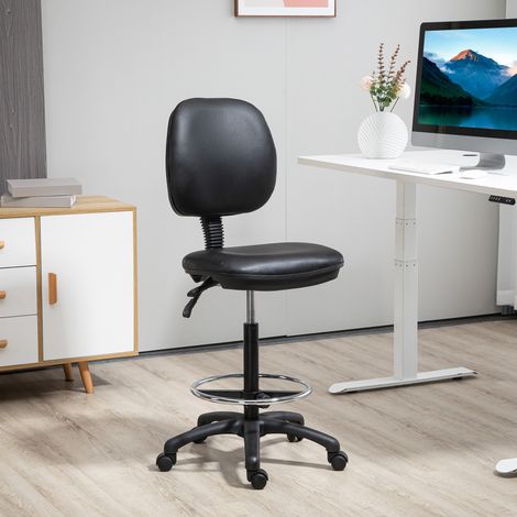 Vinsetto Tabouret à roulettes réglable en hauteur 69-91 cm avec dossier inclinable et repose-pieds réglable