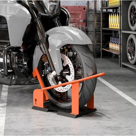 Support de roue avant moto réglable 15-21" en acier orange, facile à monter pour atelier FLORAGRACE (1/5)