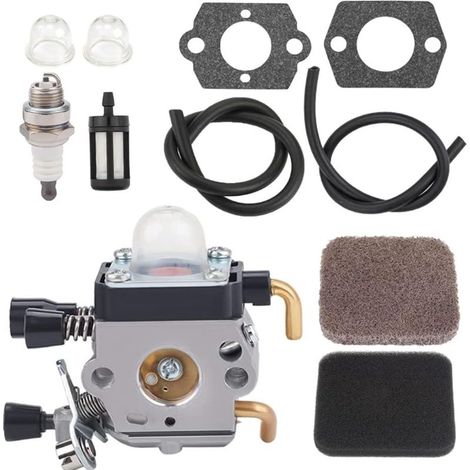 1 carburateur C1Q-S97, compatible avec débroussailleuses STIHL FS75 FS80 FS85, kit de réalimentation inclus, filtre à air fourni (1/5)