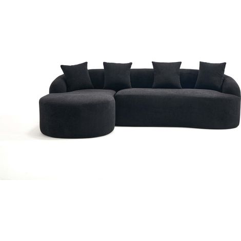 Sofà modulare curvo con chaise longue sinistra, chenilla nera, senza montaggio (1/5)