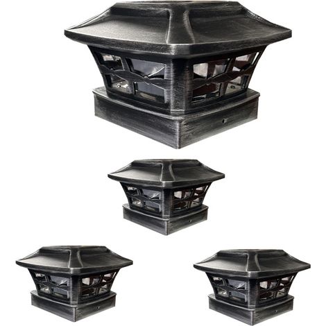 Nueva lámpara solar de exterior tipo pilar de 10 cm (4 pulgadas), luz de jardín, luz de valla, luz con pantalla (plata antigua, luz solar de jardín) (1/5)