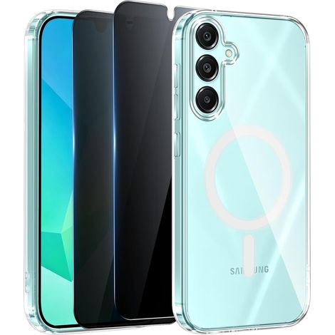 Magnétique Coque pour Samsung A16 avec 2 Verre Trempé Anti-Espion Protection Écran, Compatible avec MagSafe, Transparent Etui Antichoc Silicone TPU Anti-Rayures Housse pour Samsung Galaxy A16 (1/5)